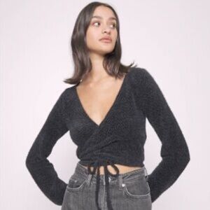 Long sleeve cropped wrap shirt